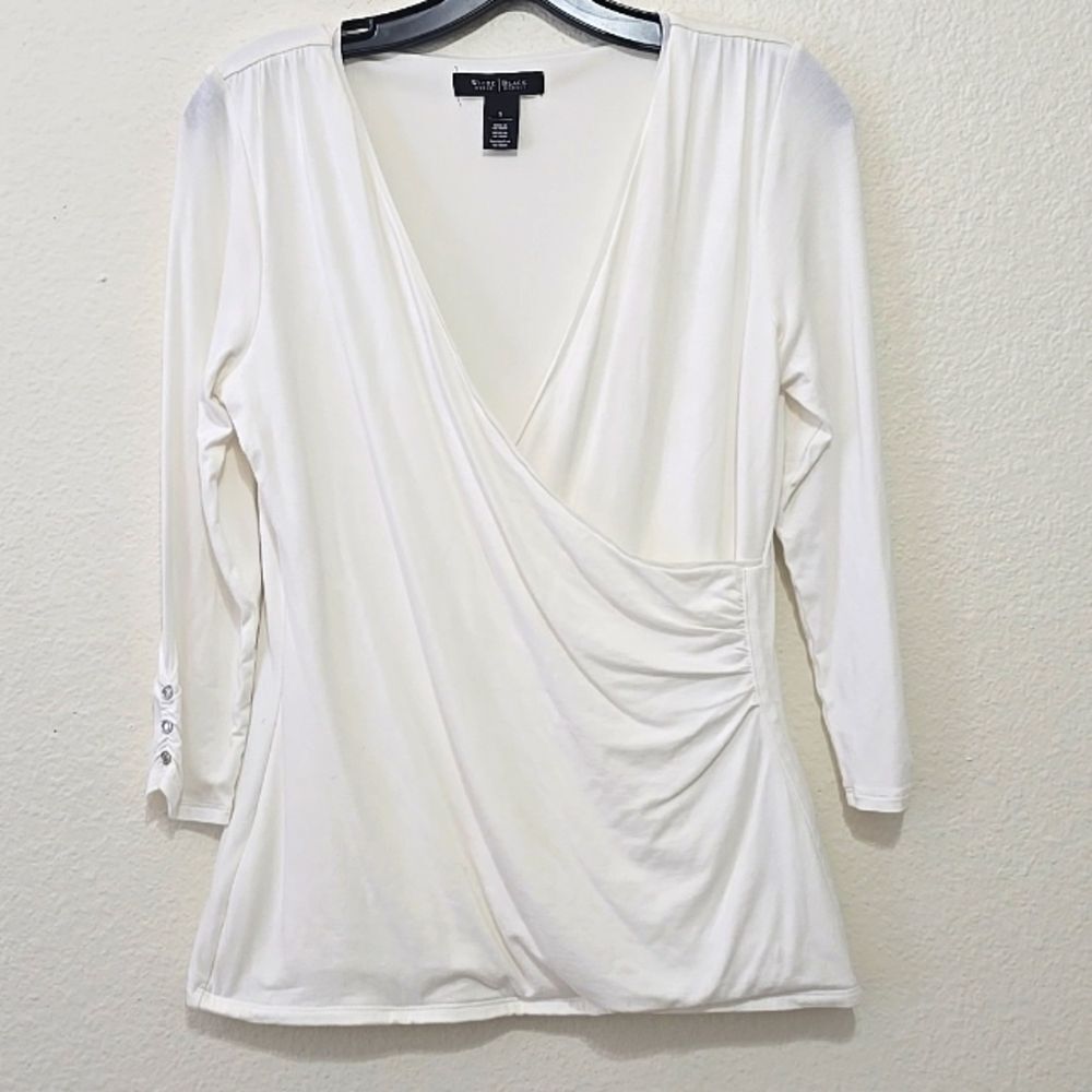 White‎ House Black Market Ruched White Blouse size S